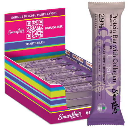 Батончик протеиновый Smartbar Protein ORGANIC "Виноград с семенами чиа", 20 шт. х 40 г.